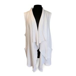 NEW‎ Focus Casual Life Open Vest Cardigan Waffle Size XL White Pockets Cotton